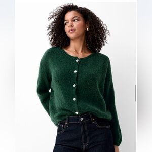 Simons Deep Green mohair Button-Front Knit Cardigan